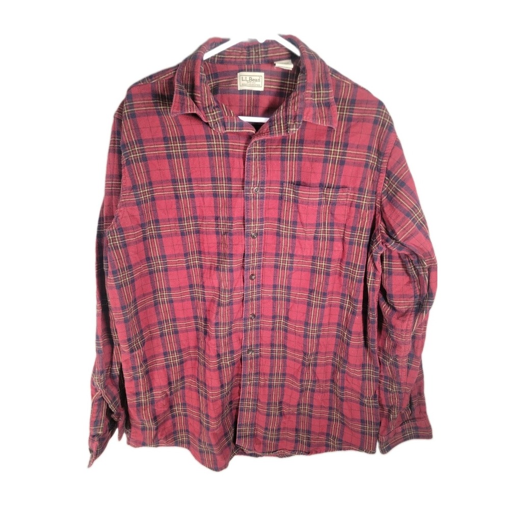 Vintage LL Bean Flannel Shirt Mens L Tall Red Plaid Cabincore GorpcoreHeritage